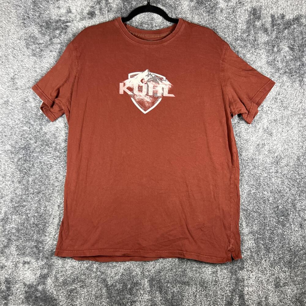 Kuhl Shirt Mens XL Brown Graphic Crew Neck Tagless Preshrunk Logo Cotton